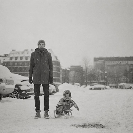 Martinsh with his son during winter-time